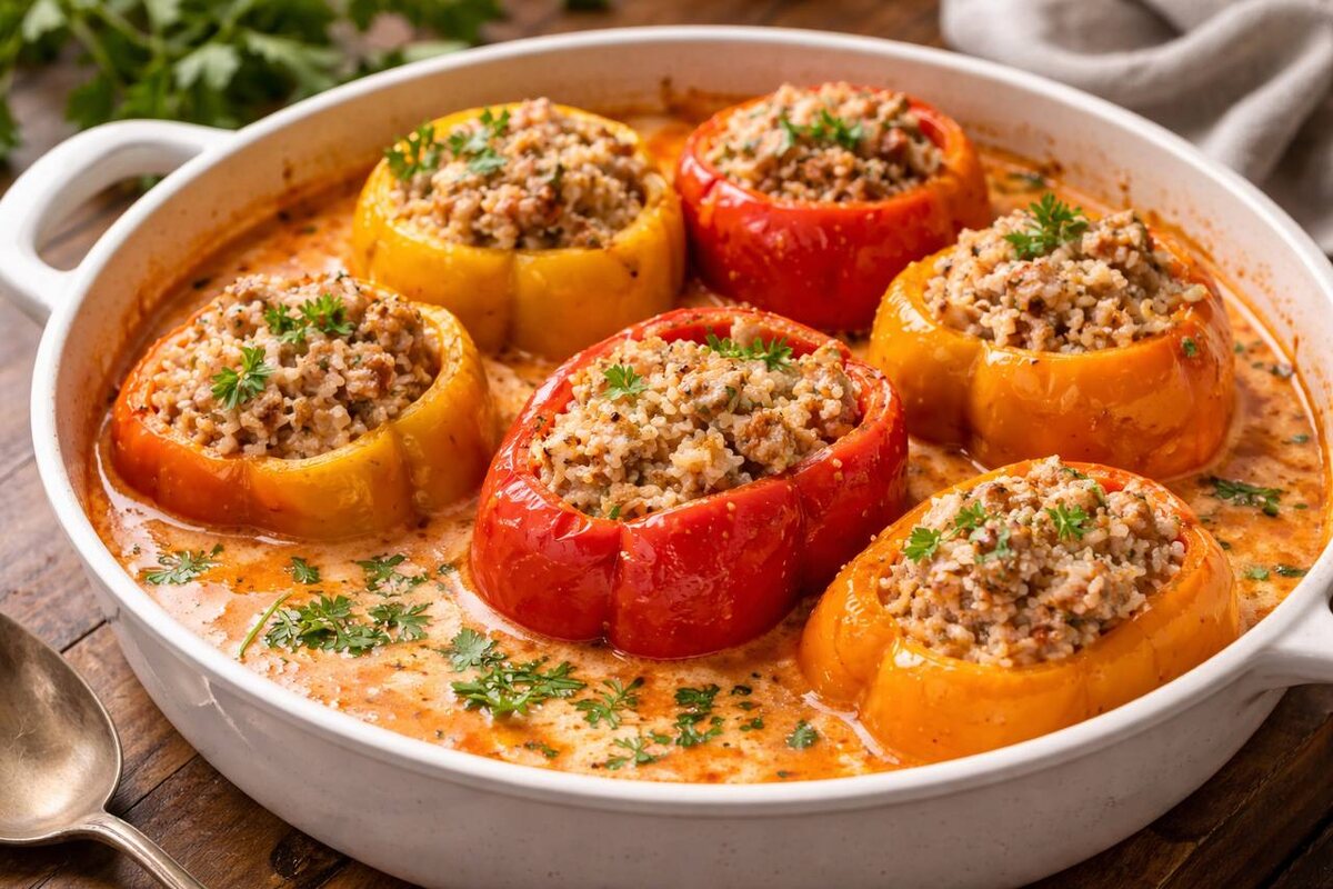 Фаршированные перцы в томатно-сливочном соусе: секрет семейной любви к этому блюду